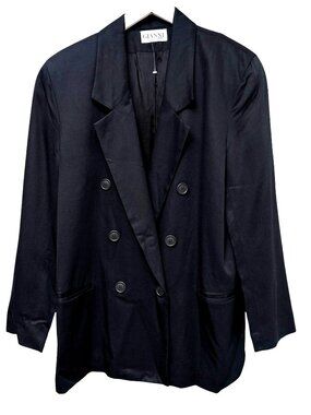 Vintage Gianni Sport Double Breasted Blazer Womens Size 14 Black Nautical Jacket